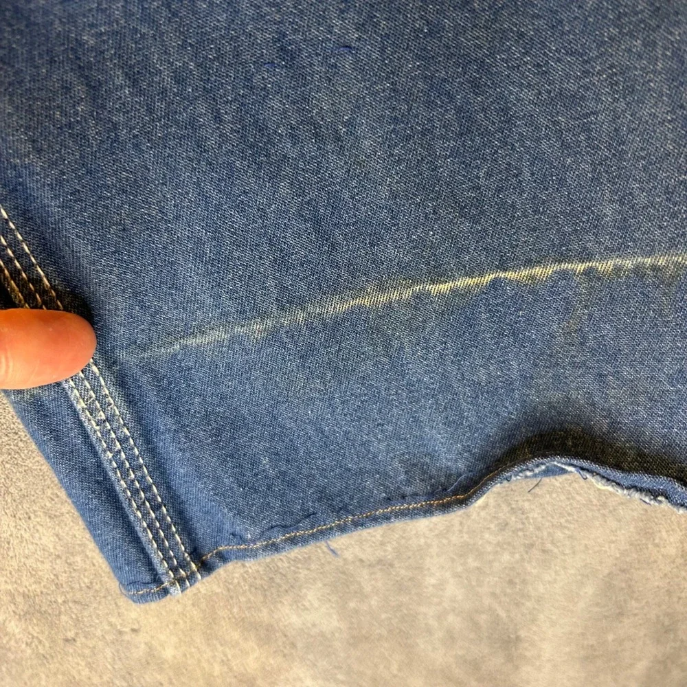 Liberty Mens 32W Blue Denim Bib Overalls Green Zipper Workwear Carpenter Pants